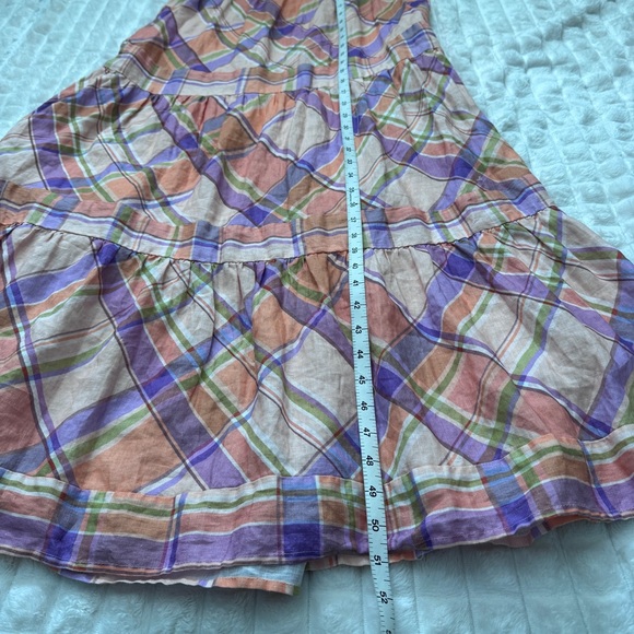 Anthropologie Kachel Medium Tie Strap Linen Maxi Dress ~ Pink Plaid Cottage - Picture 5 of 7
